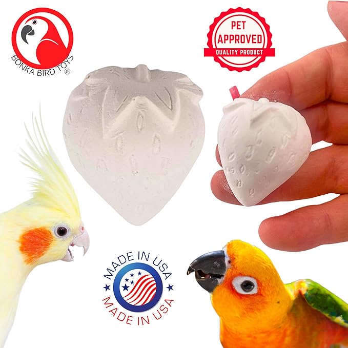 Bonka Bird Toys 1443 Mini Strawberry Calcium Treat 1" x 1" Calcium Block for Small to Medium Birds Parrots Parakeets Cockatiels Lovebirds Canaries Foraging Cage Mineral