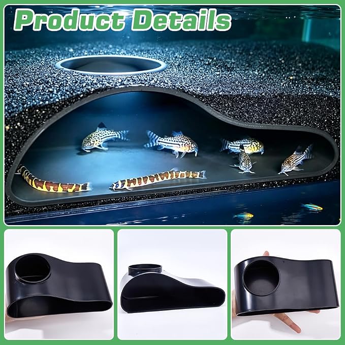 WADORN Aquarium Underground Tunnel Cave Plastic Under Gravel Tunnel Decor Sigle Hole Fish Tank Hideout Decor for Betta Fish Shrimp Corydoras Clown Loach Pleco Underwater Landscape, Black