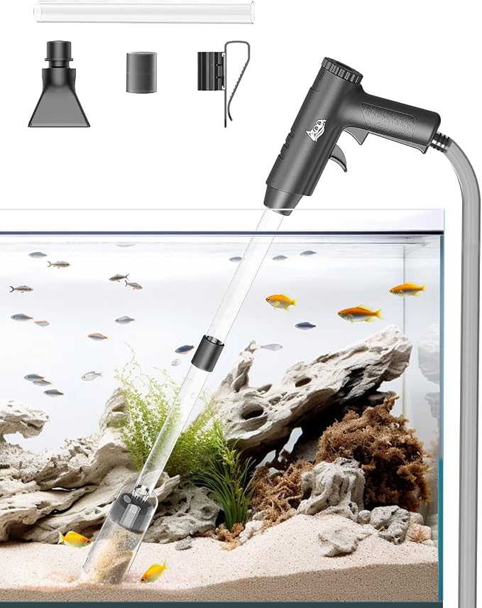 AQQA 4-in-1 Aquarium Gravel Cleaner, Adjustable Flow Fish Tank Vacuum | Multi-use for Water Changing, Gravel Sand Cleaning, Dirty Sucking, Ergonomic Design for Daily Fish Tank Maintenance