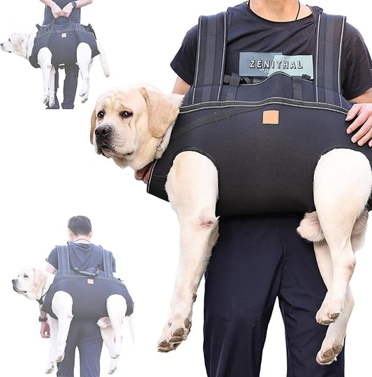 Dog Lift Harness Backpack Carrier for Large Dogs, Full Body Sling with Handle, Dog Harness for Joint Injuries, Arthritis, Ideal for Stairs, Elderly Dogs (New Black X-Large 29-50 LBS)