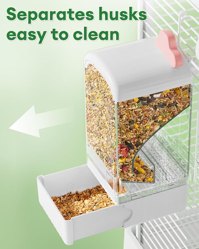 Bucatstate Automatic Bird Feeder Self Cleaning Large Capacity No Installation Required with Waste Drawer for Parrots Budgies Cockatiels Canaries and Small Birds (White)