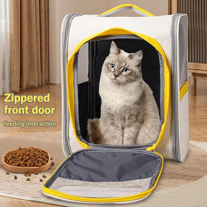 Vivicreate Cat Backpack Carrier for Dogs and Cats Kittens Rabbits, Foldable Mesh, Cat Carrier Backpack 15 Lbs, Pet Backpack Carrier for Walking, Camping and Cycling (White)