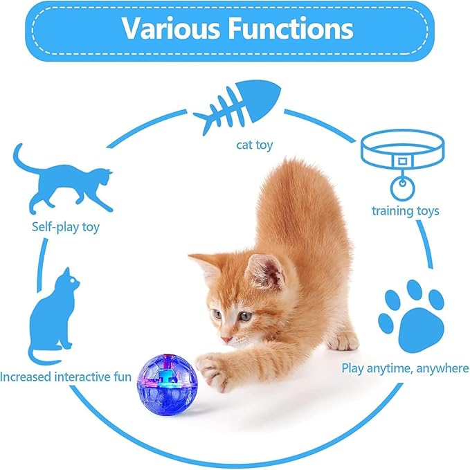 Sratte 2 Pcs Ghost Hunting Cat Ball Activated Cat Toy Motion LED Light Pet Balls Motion Dog Interactive Pet Toys Glowing Mini Running Exercise Supplies for Animals Activity (Clear)