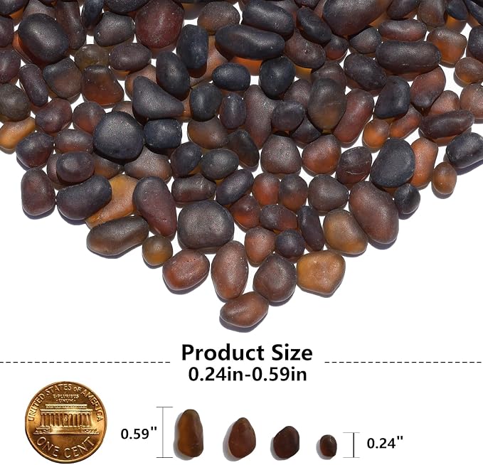 QYGL Sea Glass Stones - 0.9LB Brown Frosted Glass Pebbles Gemstones | Perfect for Aquarium Rocks, Fish Tank Gravel, Vase Fillers, DIY Crafts, and Home Decor