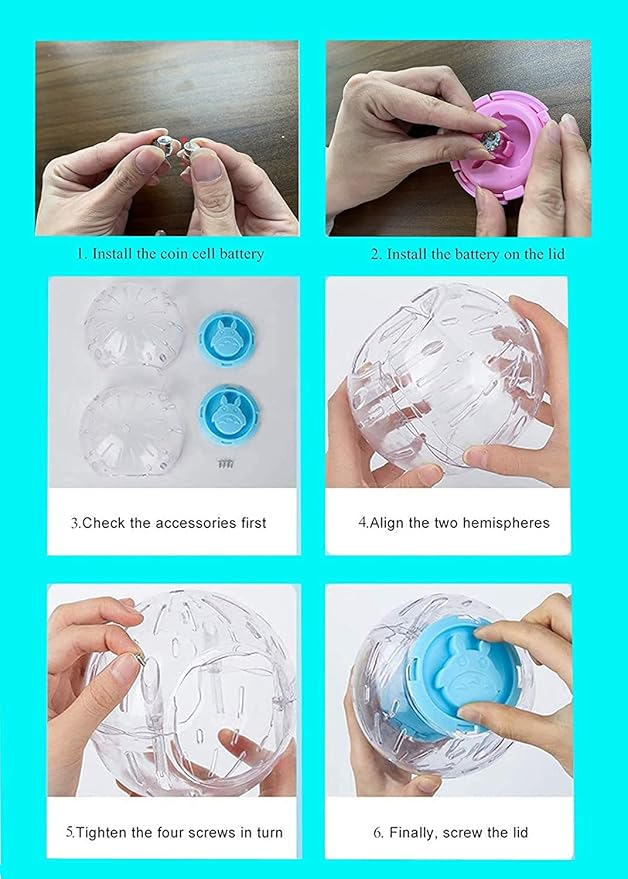 Flash Hamster Ball 15cm 6Inch Running Activity Exercise Toy Transparent for Small Animals Cage Accessories (L, Blue D)
