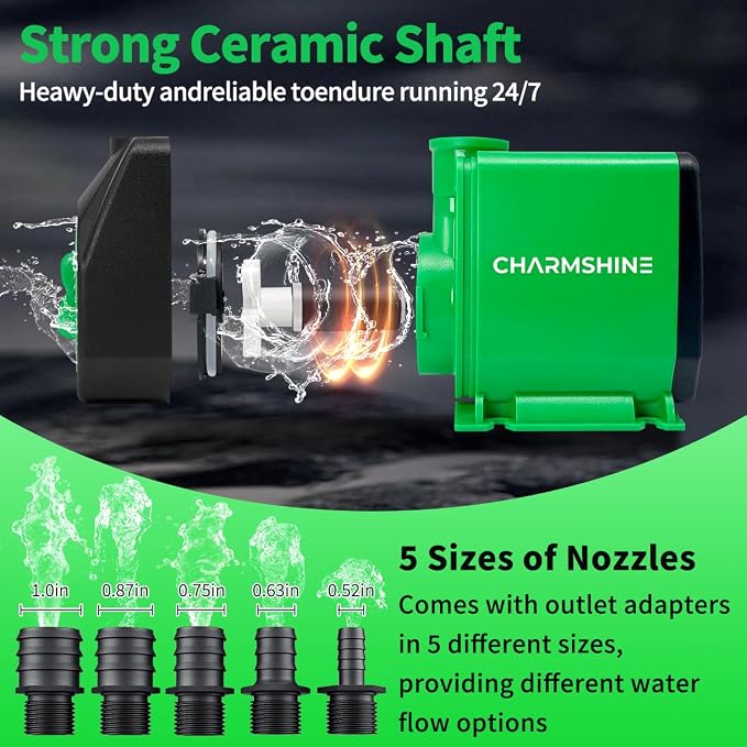Pond Pump Water Fountain Pumps Submersible Outdoor 50W 1060GPH with 5 Nozzles & Filter Screen, Reinforced Motor, 8.2ft Power Cord, 3-Prong Plug Water Pump for Hydroponics,Pond,Fish Tank