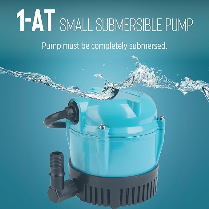 Little Giant 1-AT 115-Volt, 1/200 HP, 170 GPH Small Submersible Permanently Oiled Pump for Fountains, Water Displays and Air Conditioners, 10-Foot Cord, Blue, 500286