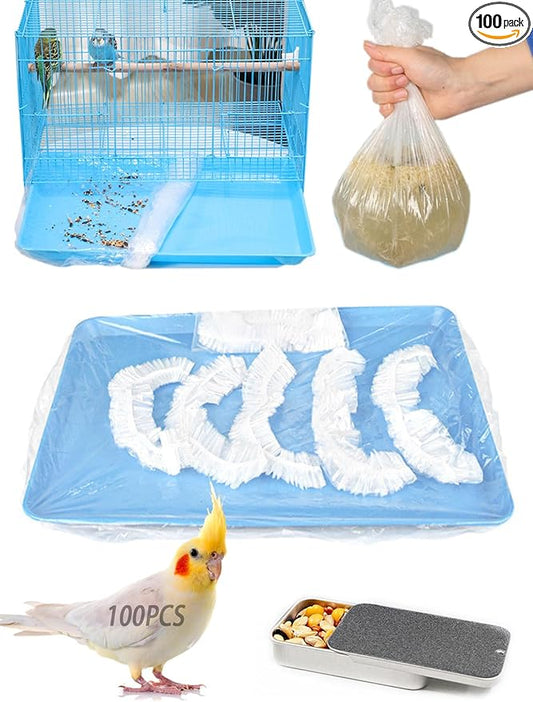 Disposable Bird Cage Liners - Clear Plastic Parakeet Liner Bags - 100 Pcs Universal Film for Finches, Canaries, Cockatiels