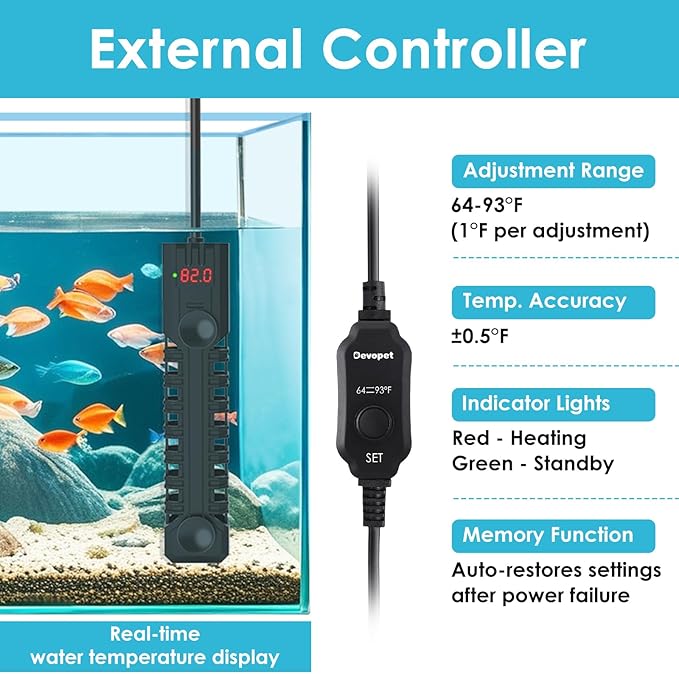 300W Aquarium Heater, Adjustable Fish Tank Heater, with Digital Display, Overheat Protection & Dry Run Protection, for 40-75 Gallon Water