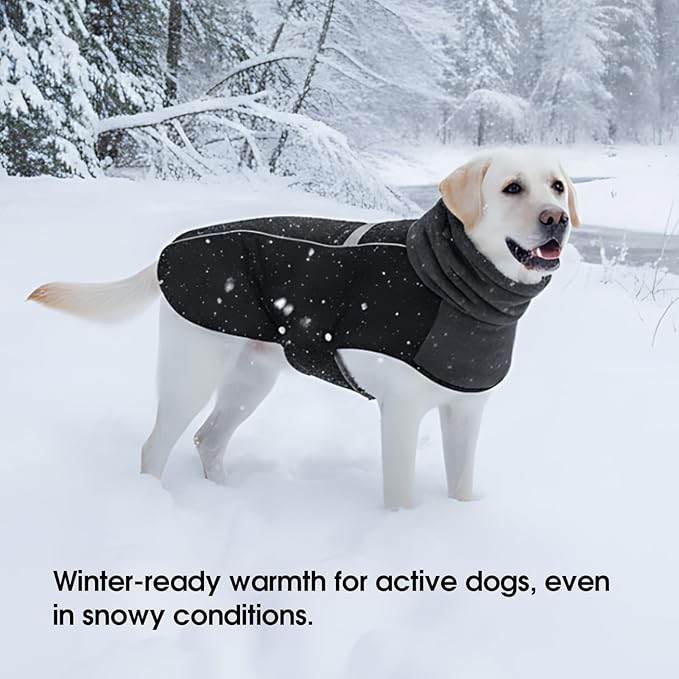 ASENKU Dog Coat, Dog Winter Jackets with Fleece Turtleneck, Windproof, Reflective Pet Snow Jacket for Cold Weather, Coats for Extra Large Size Dogs Black, XXXL