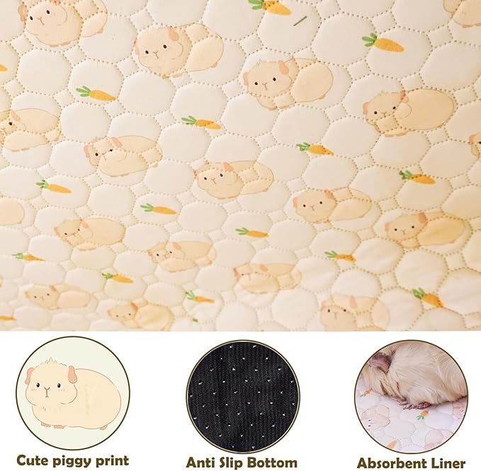 Washable Guinea Pig Cage Liners with High Sides, 24’’×48’’ Reusable Fleece Pee Pads for Guinea Pigs Cages, Rabbits, Bunny, Waterproof & Super Abosorbent Liner Mat for Dog, Ferret, Chinchilla