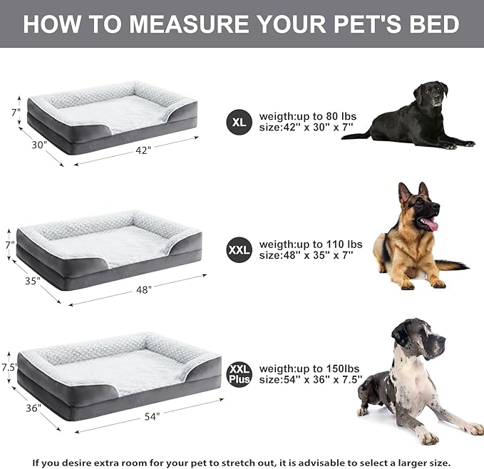 LEXTRO Orthopedic Dog Bed for Extra Large Dogs, Egg Crate Foam Bed for Extra Large Dogs, Equipped with Removable Waterproof Pillow Cover and Anti-Slip Bottom, Pet Bed