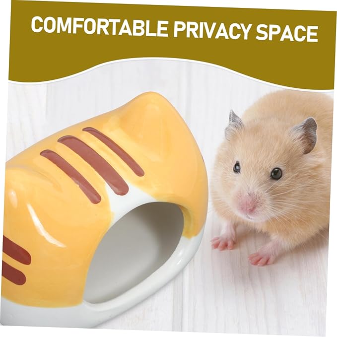 Ceramic Hamster Hideout Bed Cat-Shaped Cozy Nest for Dwarf Hamsters Gerbils and Mice Unique Floral Design Multifunctional Toy and Shelter for Small Pets
