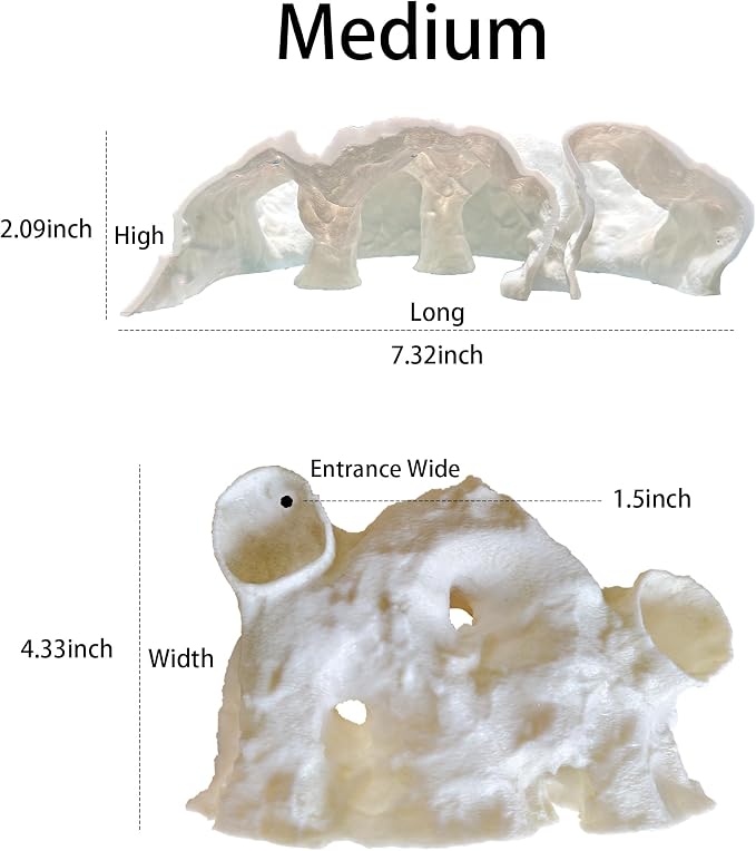 Aquarium Cave Decor，Under Gravel Tunnel Hideout with Viewing Ports, Substrate-Friendly Fish Tank Decoration for Pleco, Shrimp & Corydoras (Mud red, Medium)