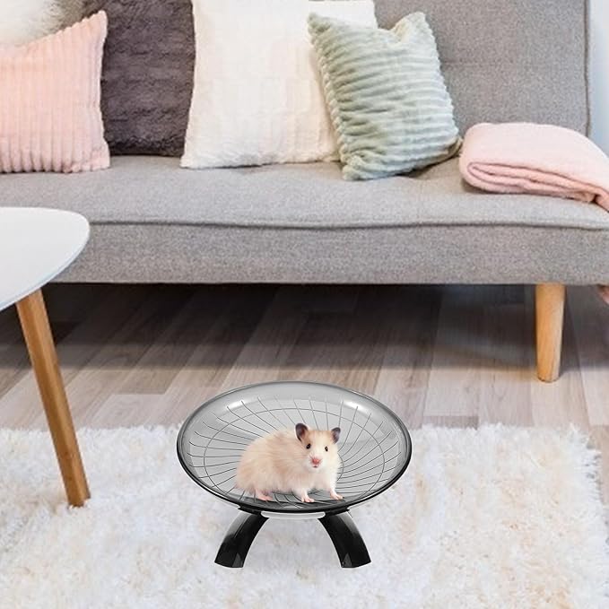 PRETYZOOM Silent Flying Saucer Running Wheel for Hamsters and Chinchillas, Noise-reducing Small Pet Exercise Wheel, Black Hedgehog and Guinea Pig Compatible