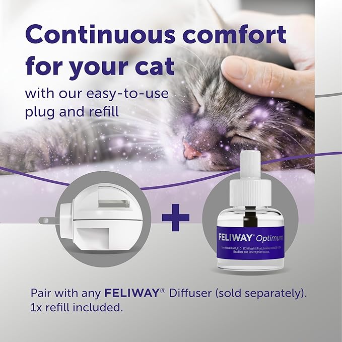 FELIWAY® Optimum 30 Day Cat Calming Refill for Pheromone Diffuser, 48ml - Helps Reduce Common Signs of Stress in Cats & Kittens, Enhanced Calming