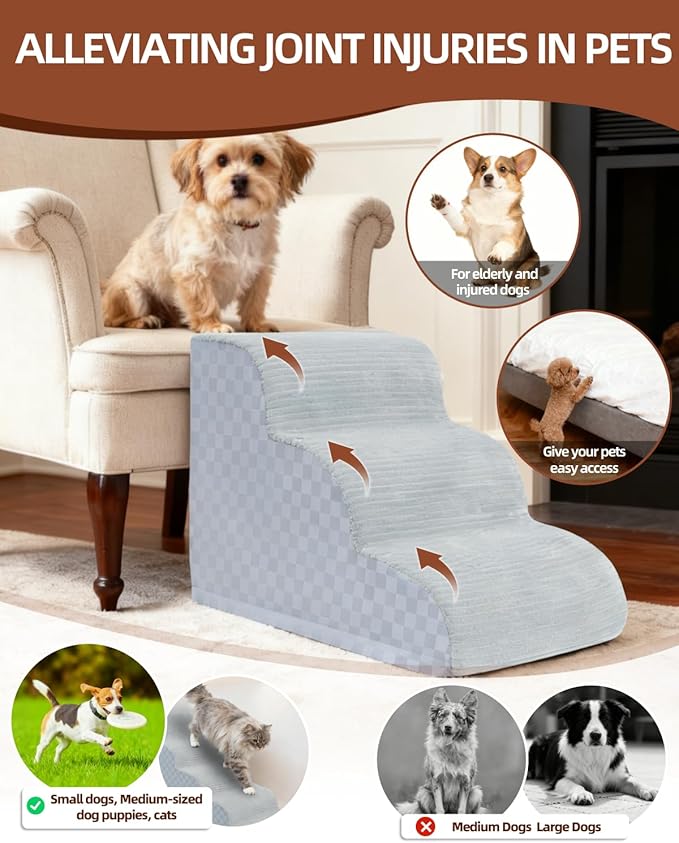 Dog Curved Stairs for High Beds 22" H, 5-Step Pet Stairs for Small Dogs with High Density Foam, Dog Slope Stairs with Durable Non-Slip Bottom Grey