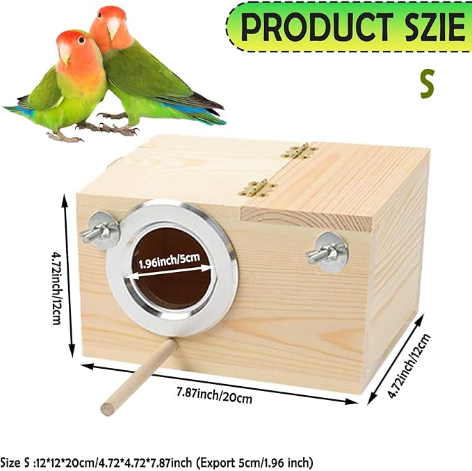 kathson Parakeet Nest Box Budgie Nesting House Cockatiel Breeding Parrots Mating Box for Lovebirds Small and Medium-Sized Birds（S）