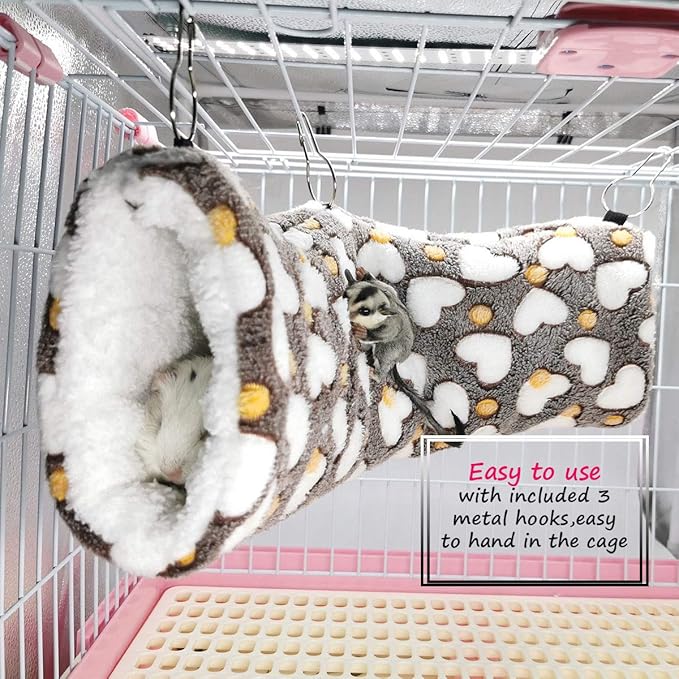 LEFTSTARER Guinea Pig Accessories Sugar Glider Cage Accessories Hamster Rat Toys Ferret Hammock Hanging Tunnel for Small Animals （Heart-Brown）