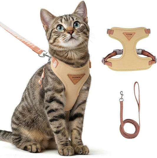 Escape-Proof Cat Harness and Leash Set - Adjustable and Comfortable - Ideal for Walking Cat Outdoors - Fits Small Dogs, Kittens, Medium, and Large Cats (Beige, S)