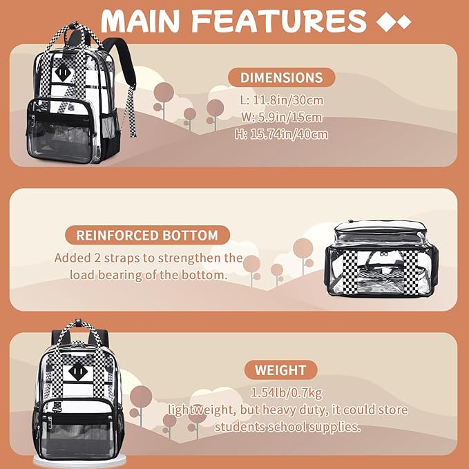 MOONBABY Small Clear Backpack for School Transparent Bookbag for Kids Heavy Duty PVC See Through Backpack Stadium Approved