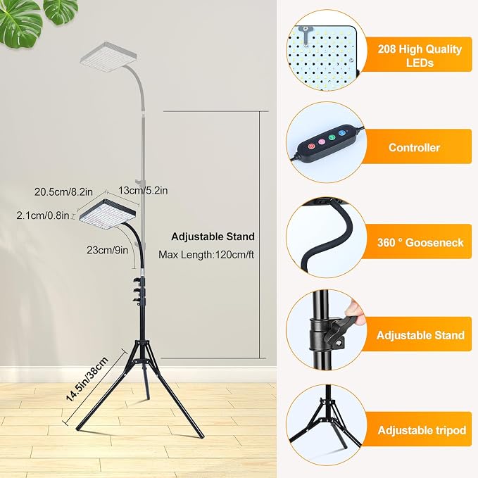 FECiDA Smart Control Grow Lights for Indoor Plants with Stand and Timer | 25 Watt Power Draw, Super Bright, UV-IR Full Spectrum, 5-Mode Timer 4/8/12/16/20H, 24"-64" Height Adjustable