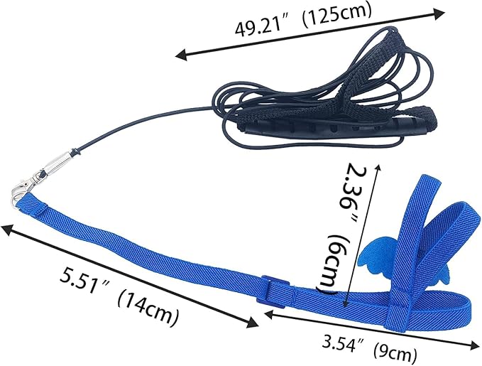 Birds Harness Leash Outdoor Flying Escape-Proof Adjustable Training Design Anti-Bite Bird Rope with Cute Wing for Parrots Scarlet Keck Mini Macaw Love Birds (Blue)