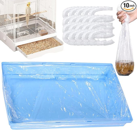 10pcs Clear Disposable Bird Cage Liners, Large Size 28x20in BirdCages Litter Box Plastic Film Cover, Pet Crate Tray Covers for Bird Parakeet Bunny Finches Ferret Chinchilla Small Animal (10)