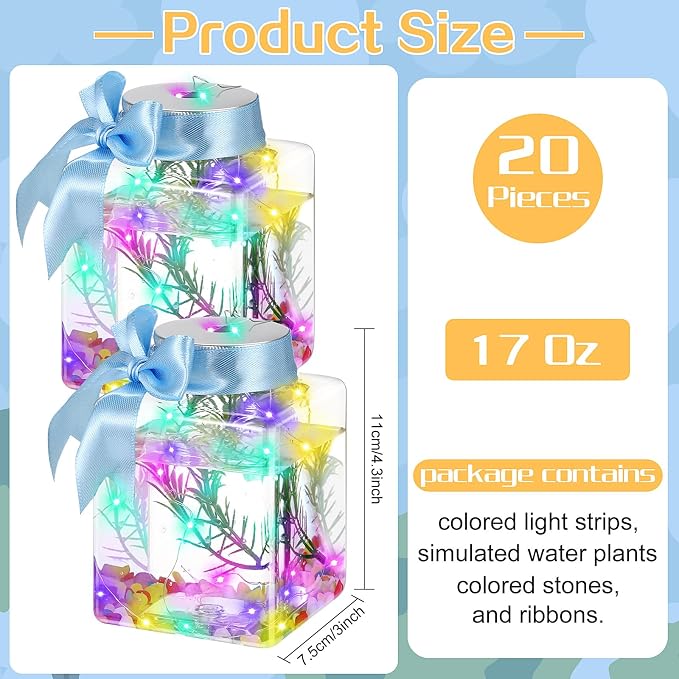 20 Pcs 17oz LED Plastic Fish Bowls, Clear Shatterproof Glowing Vases with Ivy, Plastic Fish Tank Unbreakable Aquarium for Carnival Games, Party Home Decoration