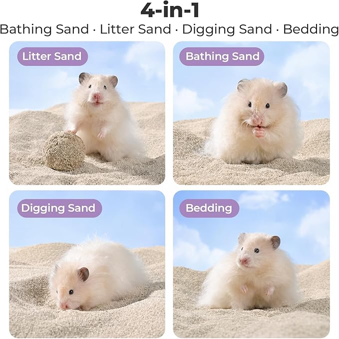 mini&moe Hamster Sand Bath - Ultra Low-Dust with Bluebell Fragrance Release, Scented Deodorizing Small Particle Deep Cleaning Non-Stick Clumping, Multi-Use Bath for Hamster, Gerbils, Chinchillas, Mice