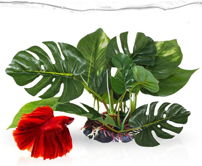SunGrow 6" Realistic Aquarium Plant, Plastic Plant for Betta Fish Tank, Betta Tank Decoration, Hiding Spot, Small Aquarium Plant, Reptile Terrarium Enclosure Accessories, Amphibian Habitat Decor