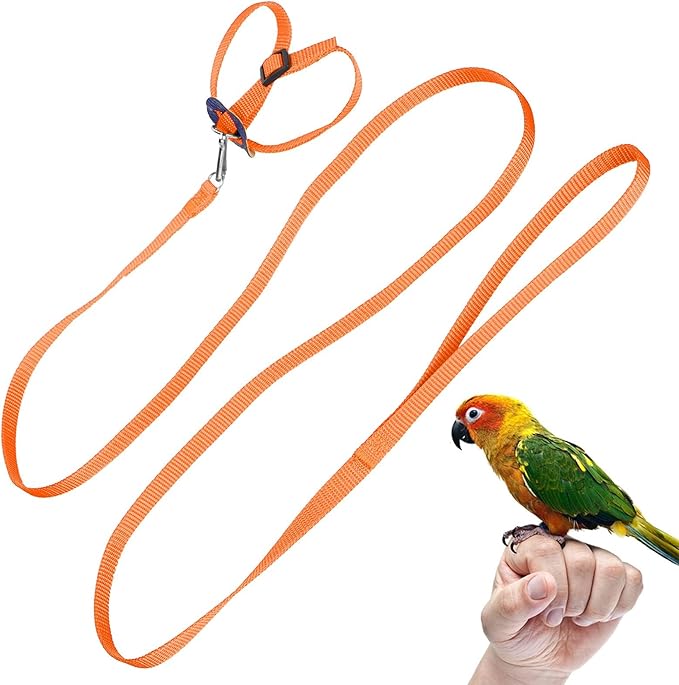 Bird Harness and Leash, 120cm Pet Parrots Adjustable Nylon Anti‑Bite Training Rope for Outdoor Flying Parrot Harness Leash Training Supplies for Parrots Alexandrine, Scarlet, Keck, Mini Macaw(Orange)
