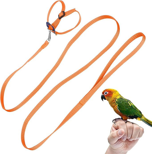 Bird Harness and Leash, 120cm Pet Parrots Adjustable Nylon Anti‑Bite Training Rope for Outdoor Flying Parrot Harness Leash Training Supplies for Parrots Alexandrine, Scarlet, Keck, Mini Macaw(Orange)
