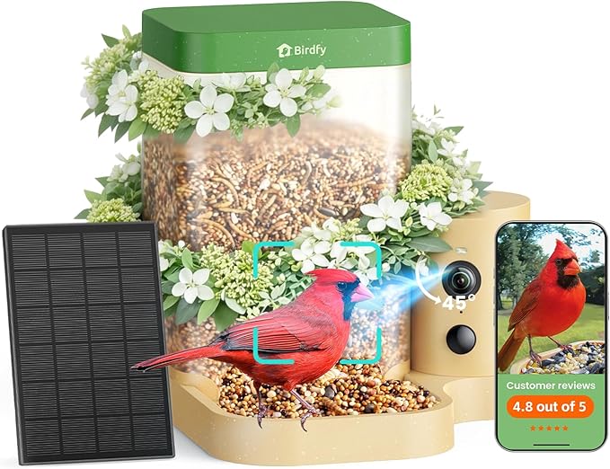 Birdfy Bird Feeder with Camera for Rookie - Solar Powered Outdoor Bird Feeder with Dual Night Vision, AI Recognition, Slow Motion & IP66 Waterproof, Ideal for BirdLovers (Lifetime Free AI)