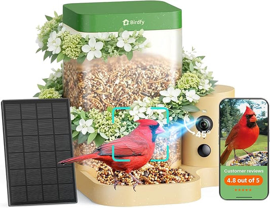 Birdfy Bird Feeder with Camera for Rookie - Solar Powered Outdoor Bird Feeder with Dual Night Vision, AI Recognition, Slow Motion & IP66 Waterproof, Ideal for BirdLovers (Lifetime Free AI)