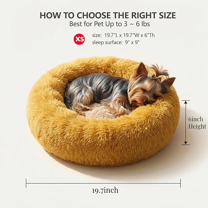 Calming Donut Dogs Beds for Small Dogs Washable,19inch Fluffy Round Puppy Bed for Puppies,Cats & Toy Breeds with Raised Rim,Fits up to 15 lbs Pets,Orange