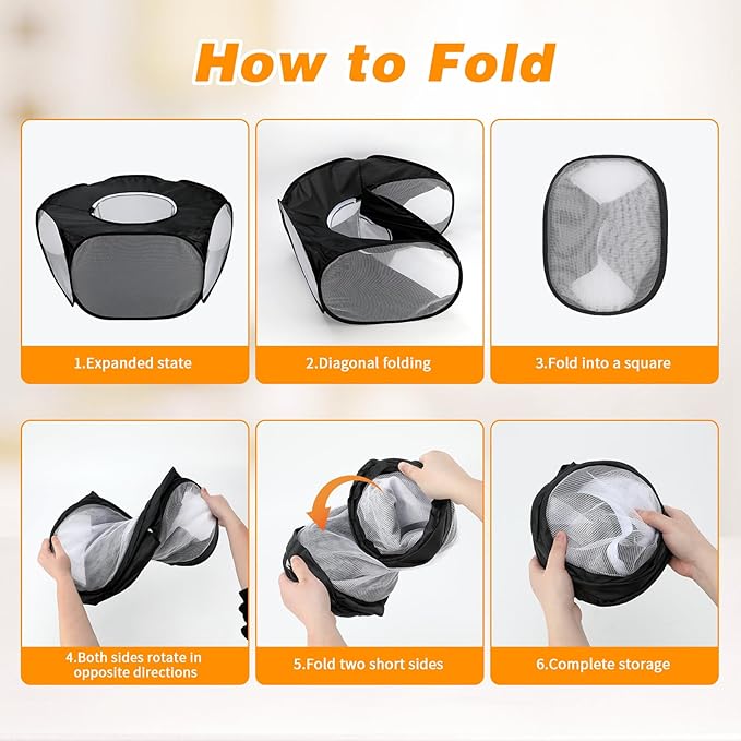 Rypet Collapsible Small Animal Cage Tent, Breathable Fabric Guinea Pig Playpen with Cover, Transparent Hamster Playpen Portable Pet Yard Exercise Fence for Reptile Rabbit Chinchilla Hedgehog(Black)