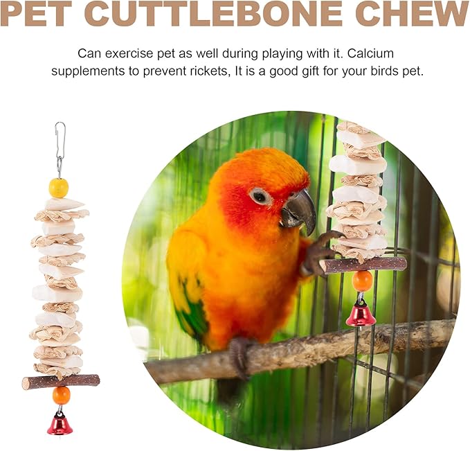 balacoo Parrot Bite Toy Hanging Cuttlebone Chew Calcium Molar String for Small Birds Pet Training and Play 9.84X1.77X1.18In