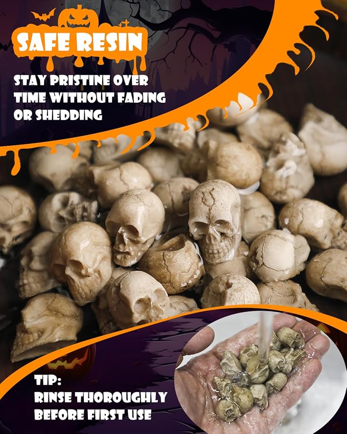 Uniclife 20 Pcs Halloween Mini Skull Decorations, Halloween Fish Tank Decor, Realistic Resin Mini Skulls Figurines for Party Crafts Bar Home, Vase Fillers, Miniature Skeleton Head Table Decor