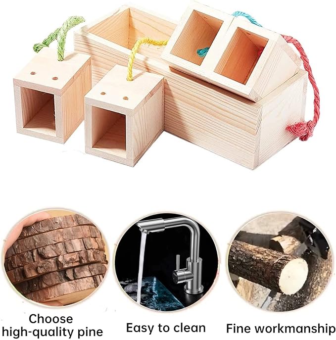 YeeBeny Wooden Small Animals Enrichment Foraging Toy, Interactive Hide Treats Puzzle Snuffle Game, for Rabbit, Hamster, Guinea Pig, Chinchilla, Bunny and Other Small Rodent Pets, Feeder Training Toys