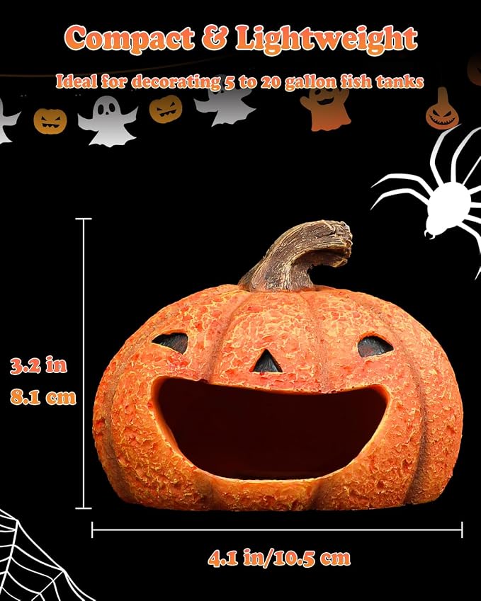 Uniclife Halloween Aquarium Decoration Resin Pumpkin House Ornament Halloween Fish Tank Pumpkin Decoration for Aquarium Landscape Reptile Hideout Hideaway Spawning Cave for 5-20 Gallon Fish Tanks