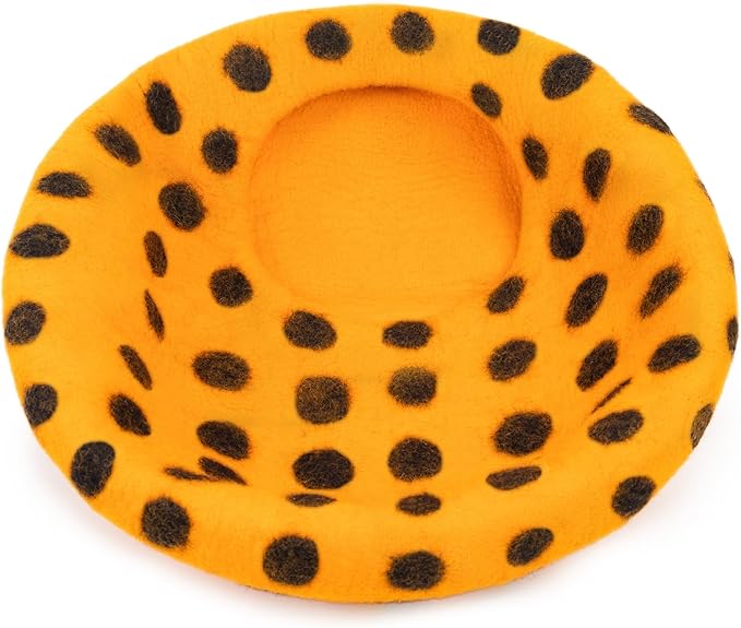 Woolygon Premium Felt Cat Cave Bed – Wool Kitty Beds Handcrafted Kitten Caves Bed for Indoor Cats - Made from Merino Wool, Foldable Cat Hideaway Covered Cat House Pod (Orange Polka)