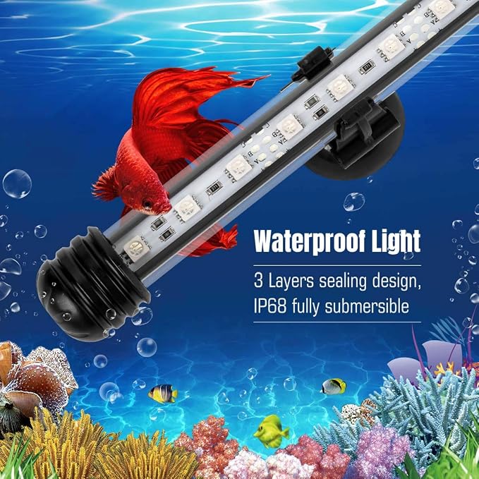 15" White & Blue Submersible LED Aquarium Fish Tank Light with Timer/Dimmable Underwater Fish Tank Aquarium LED Lights Fixture for Saltwater Freshwater Fish, Plant Grow, Coral Reef Decorations