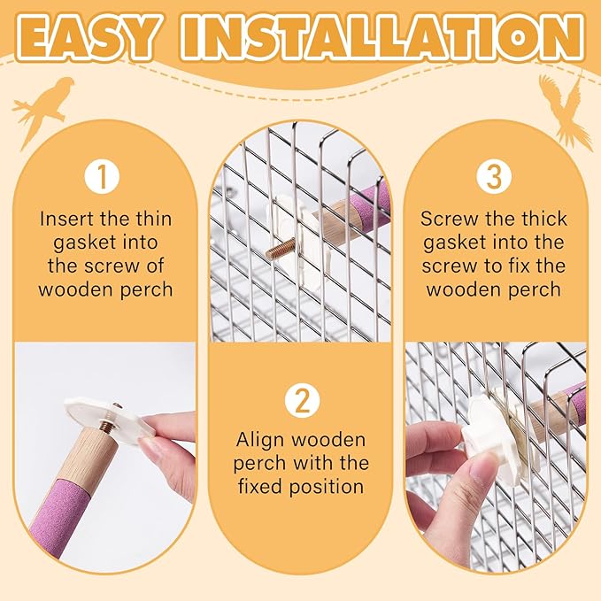 Wooden Bird Perch Stand with Grinding, 2Pcs Parrot Cage Stand Branch, No Hurt Foot Claw Grinding Bird Perch for Cockatiels, Parakeets, Lovebirds
