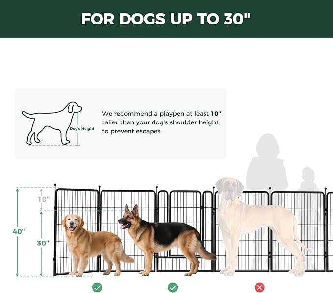 FXW Rollick Unleashed Dog Playpen for Indoor, Yard, RV Camping, 40 inch 16 Panels Dog Pen with RV Step Grid for Medium and Large Dogs, Black│Patented