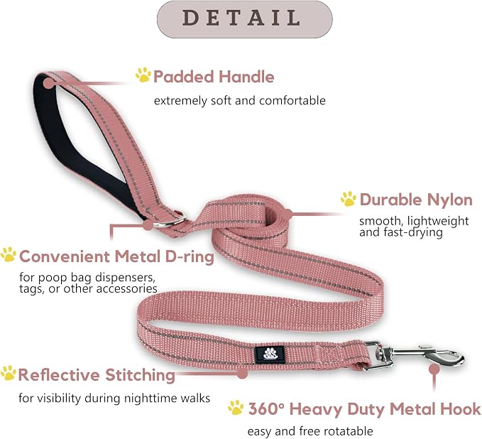 FURRYFECTION Reflective Dog Collar and Leash Set with Quick Release Buckle, Padded with Neoprene Adjustable Nylon Dog Collar for Small Medium and Large Dogs (Medium Collar+5FT Leash, Pink)