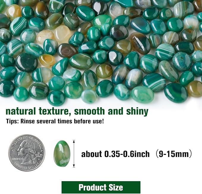 Halatool 2.2LB Green Agate Aquarium Gravel, 0.35"-0.6" Landscaping Pebbles | Polished, Safe, Fish Tank Gravel for Fish Tanks, Succulents, Plant Top Dressing, Fairy Gardens, Vase Filler, Home Decor