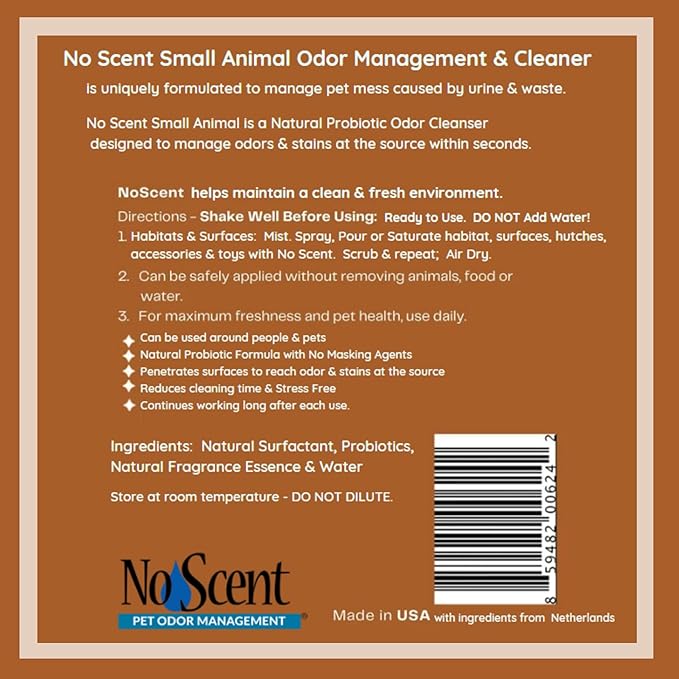 No Scent Small Animal Guinea Pig Cage Cleaner | Hamster & Rabbit Habitat Pet Odor Spray (2 Fl Oz / 59 mL) Pack of 2