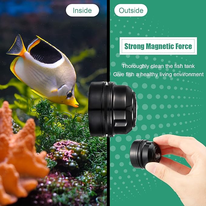 Cunhill 2 Pieces Mini Aquarium Glass Cleaner Magnetic Algae Scraper 1.57 x 1.38 Inch No Scratch Fish Tank Glass Cleaner Magnetic Brush for Thick Fish Tank Glass Acrylic Aquarium(Black)