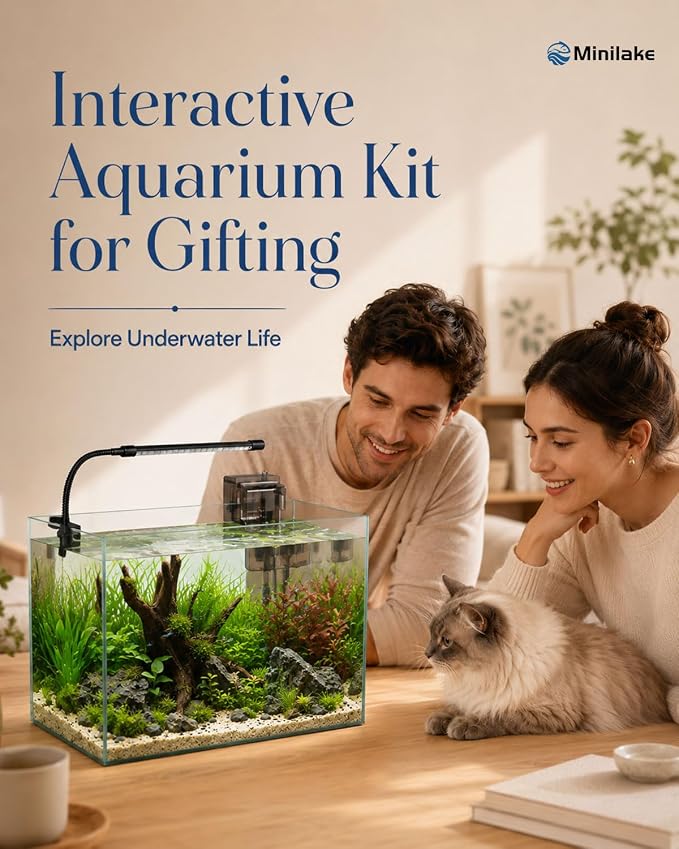 Glass Fish Tank Kit, 5 Gallon Betta Fish Tank Aquarium Starter Kit | Complete Aquarium Kit with Filter, Adjustable LED Light, Heater, Lid, Net, Water Changer for Betta, Goldfish or Shrimp, Clear